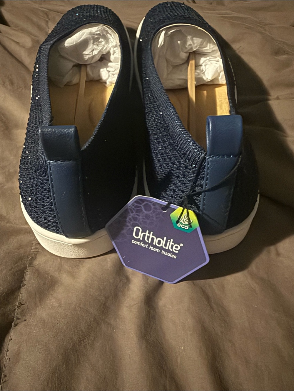 Navy Slip-On Knit Flats with Cushioned Insoles